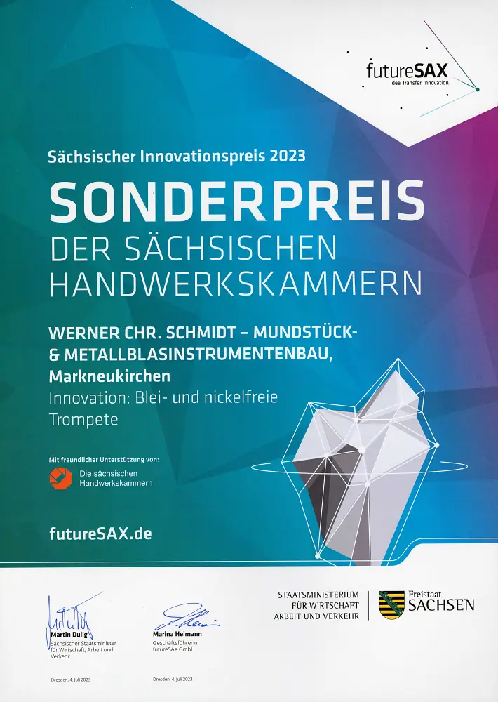 Urkunde Sächsischer Innovationspreis 2023